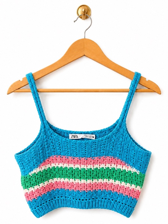 Zara Tops - Zara Crochet Knit Crop Top Size Large Colorful Boho Festival Tank